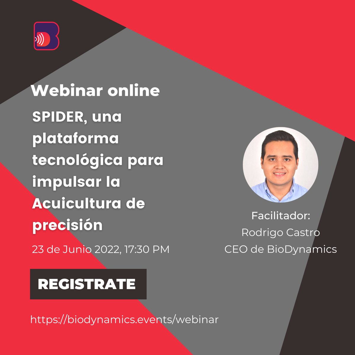 BioDynamicsTech's tweet photo. Te invitamos a nuestro primer webinar en línea: "SPIDER, una plataforma tecnológica para impulsar la Acuicultura de precisión."
#inteligenciaartifical #agtech #IA #acuacultura #camaron #agtech #alimentacionautomatica #alimentacionacustica #camaroneras #productividad https://t.co/g5tJBv5MD3