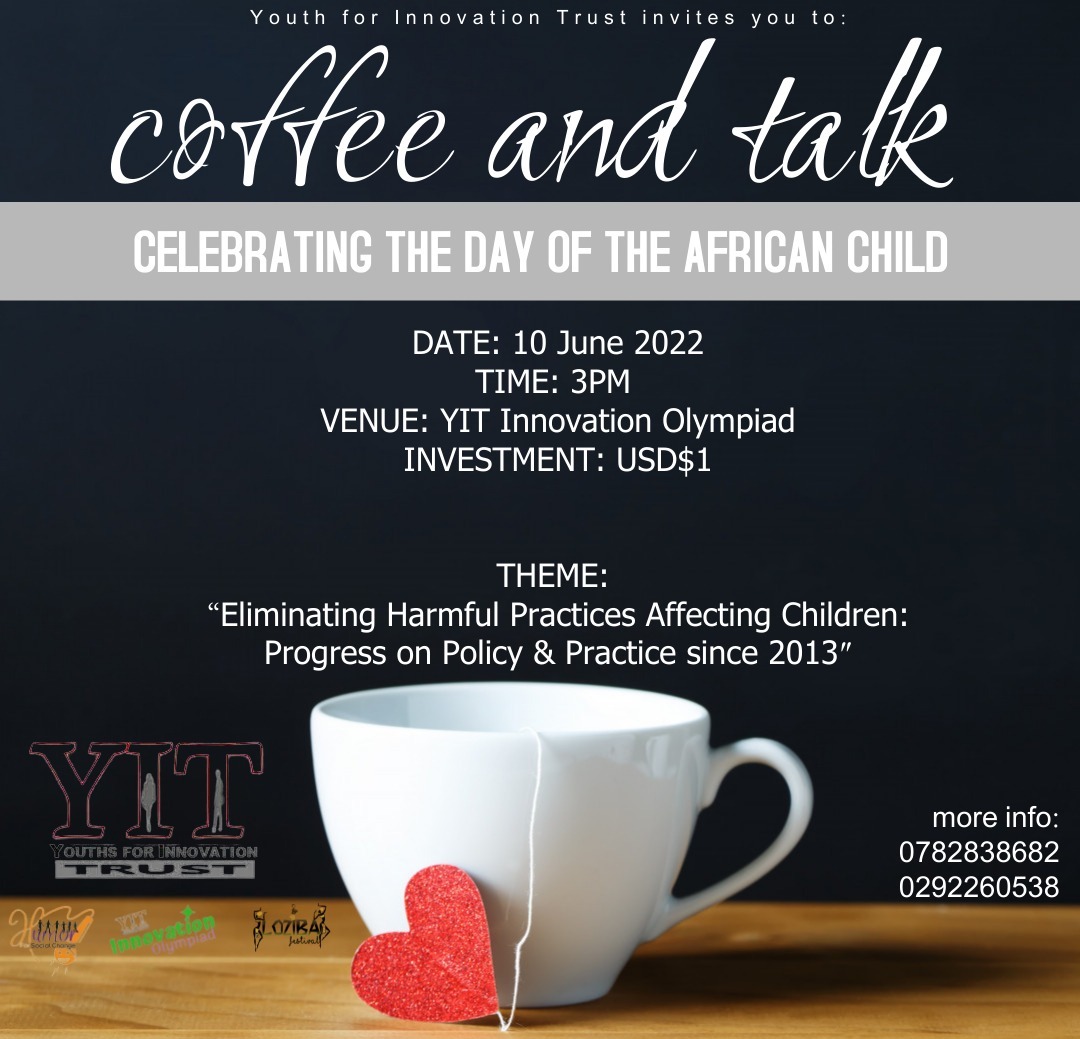 youthforinnov's tweet photo. Join us for Coffee and Talk as we gear for the #June16th celebration of the Day of the African Child. In line with this year's theme, we will be unpacking the elimination of harmful practices affecting children #forgingahead #humorforsocialchange https://t.co/rxHclrE3jL