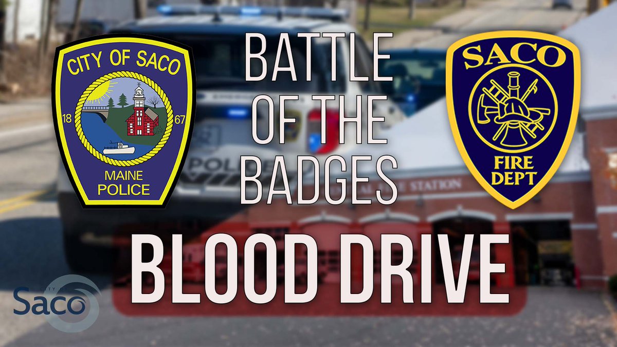 sacomaine's tweet photo. The @SacoFireDept &amp; @SacoPolice are partnering with the @RedCross to host a local blood drive tomorrow (6/1).

Join us for the Saco Battle of the Badges Blood Drive at Saco Central Fire Station (271 North Street).

Police vs. Fire – which department will donate the most? https://t.co/mfMM3CbiHk