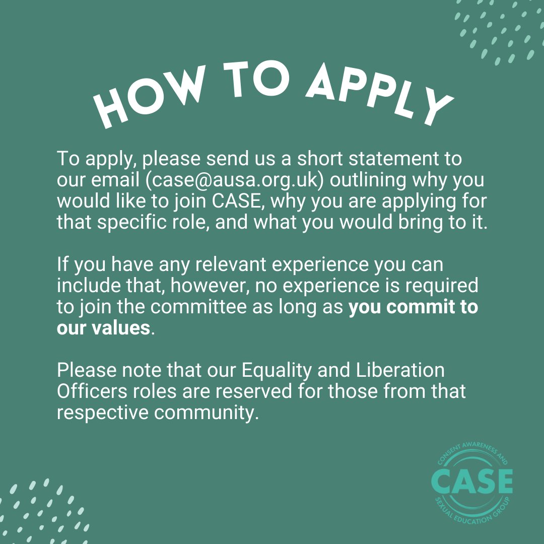 abdncase's tweet image. Interested in joining CASE? We're needing lots of positions filled! We are currently looking for people to fill these roles:
- Treasurer
- Social Outreach Officer
- Public Relations Officer
- Trans Equality and Liberation Officer
- LGBTQIA+ Equality and Liberation Officer
(1/2)