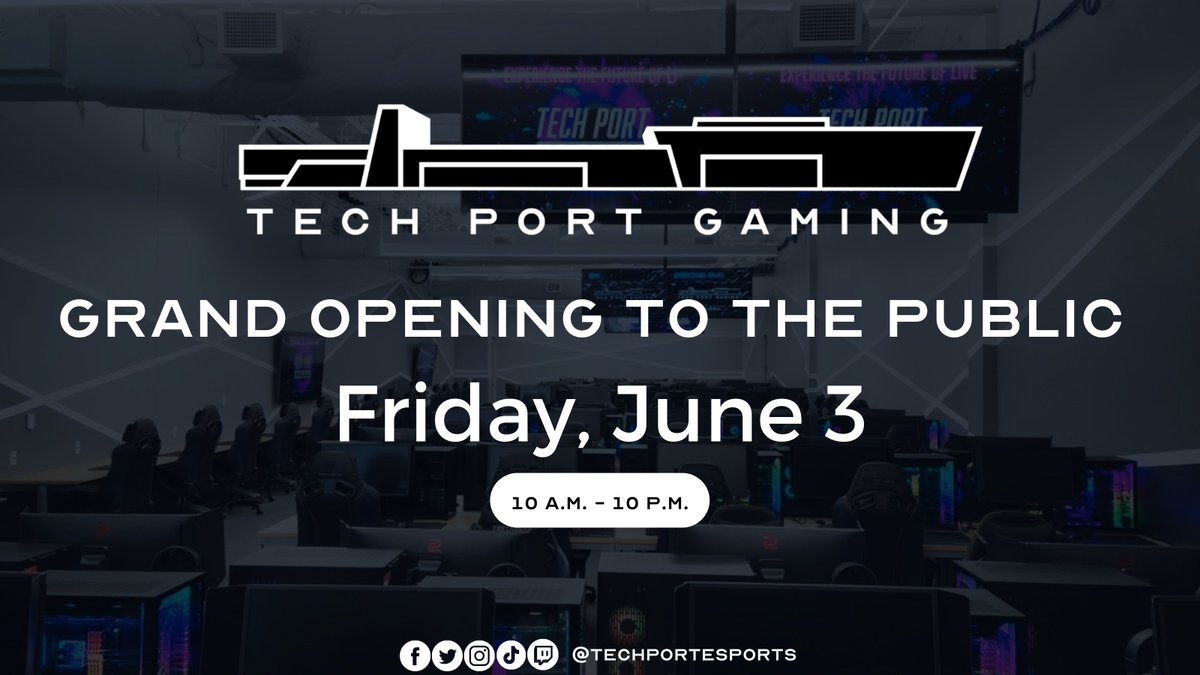 Tech Port Gaming LAN Center GRAND OPENING!

Friday - June 3rd! 🎉🎮

- Special Opening day rate
- Raffles/Prizes
- MORE! 👀

Opening at 10am! 

See you there! 🤠