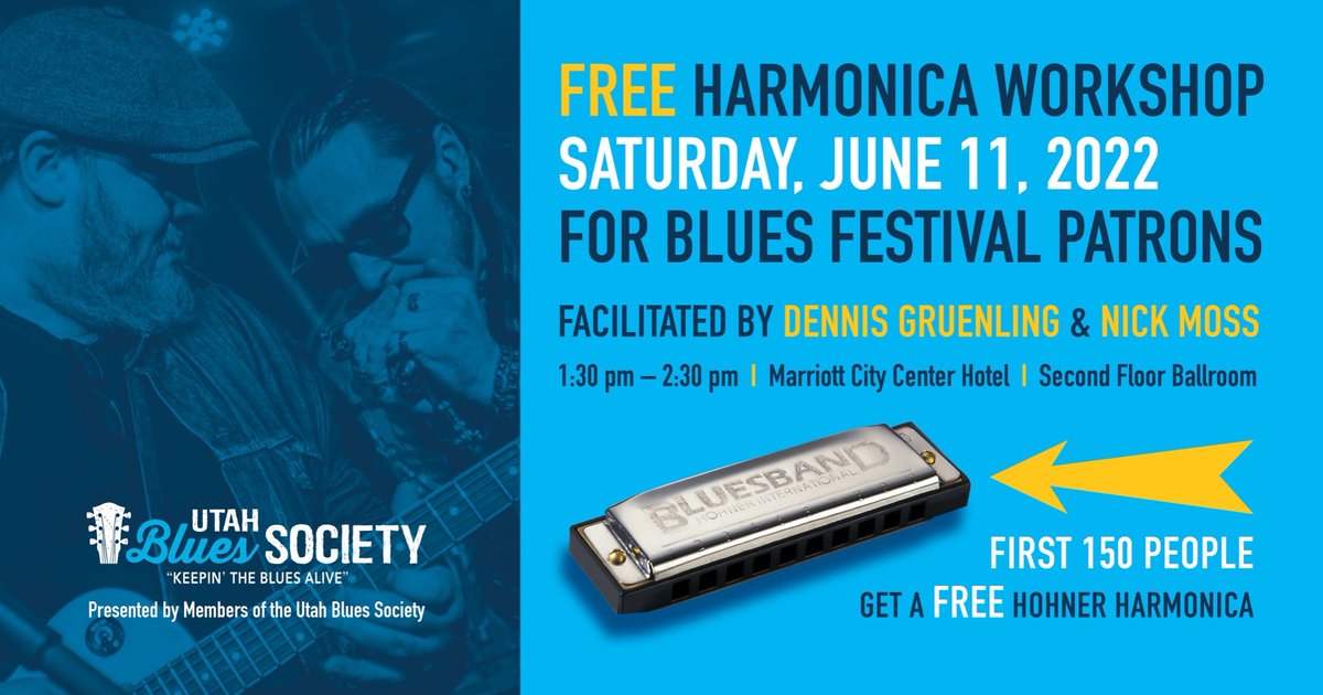 blues_utah's tweet photo. FREE Harmonica Workshop with Nick Moss &amp; Dennis Gruenling! 
Tickets @ https://t.co/kJtDxXhuw5 https://t.co/3FN3qS3gSZ