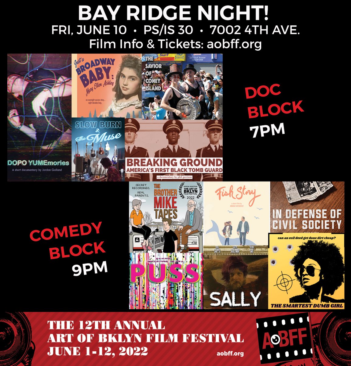 We're VERY excited to return in person to our annual #bayridge night! 2 blocks of new indie films screen at <a href="/PSIS30/">The Mary White Ovington School</a> Friday, June 10.  aobff22.eventive.org/schedule?filte… Use code aobffbayridge to save 20% on tix! <a href="/RadioFreeBR/">Radio Free Bay Ridge</a> <a href="/brooklynONE/">bkONE productions</a> #AoBFF22