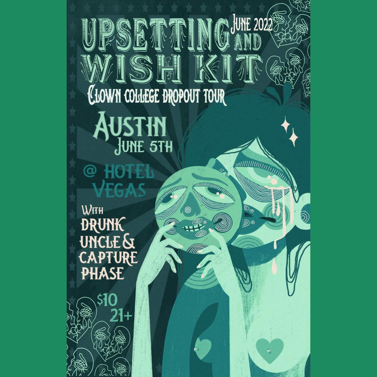 Due to some unforseen circumstances, we are taking over for our sibling band <a href="/GeniusChristTX/">Genius Christ</a> this weekend for their run with <a href="/weareupsetting/">upsetting 🌮</a>! We are incredibly excited to get back to Austin and Houston sooner than we originally planned. Come on out  and have some fun with us 🤡