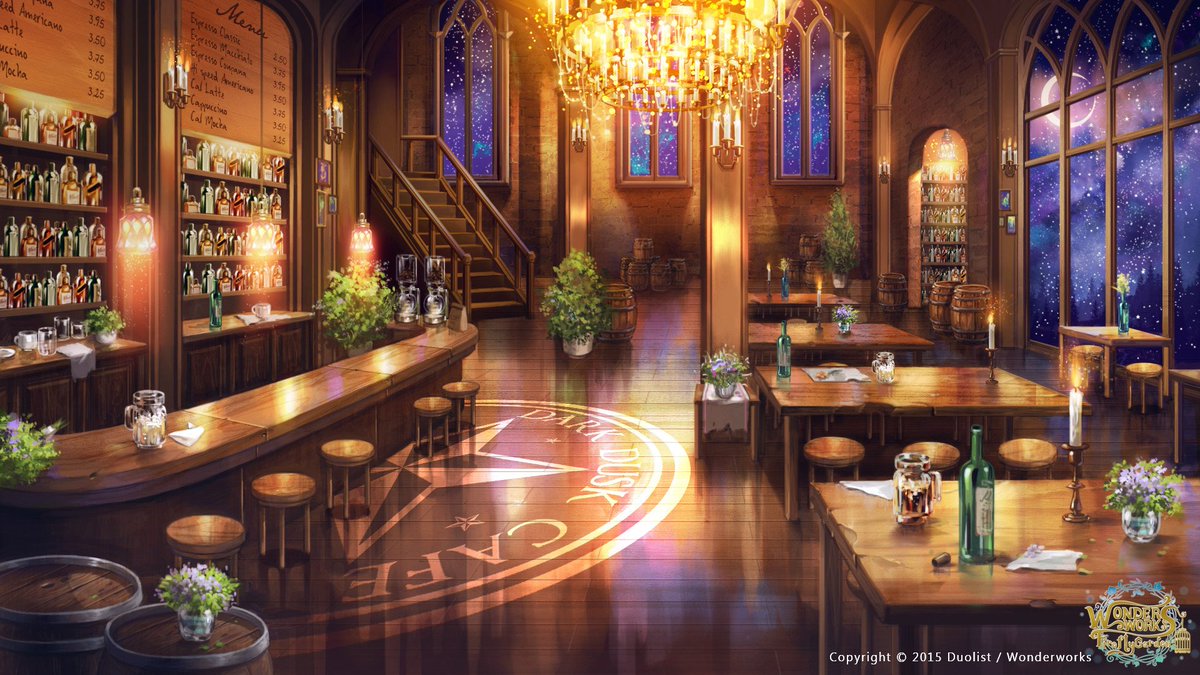 Shrew also runs a fancier bar called The Echoed Space. It's a cafe/bar that will accommodate any person from any universe. The door is magical is a portal to other worlds where she gets her business. The windows outside always show a beautiful sea of stars.