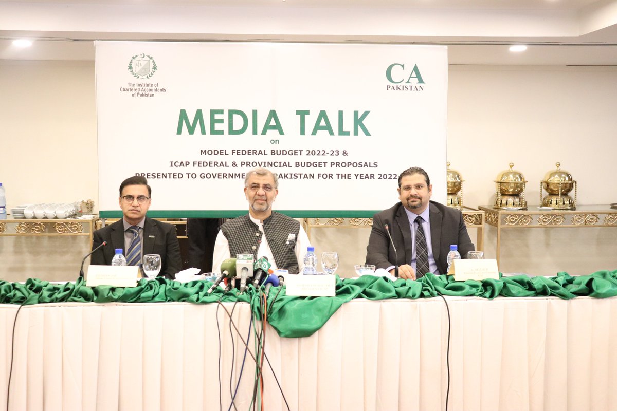 icapofficial's tweet photo. MEDIA TALK  I  ICAP BUDGET PROPOSALS  I  ISLAMABAD
An interactive session with journalists was held where President ICAP - Mr. Ashfaq Yousuf Tola accompanied by Chairman Fiscal Laws Committee-  Mr. M. Ali Latif and Chairman Economic Advisory Committee - Mr. Zeeshan Ijaz.
#icap https://t.co/4D5fsfsFXN
