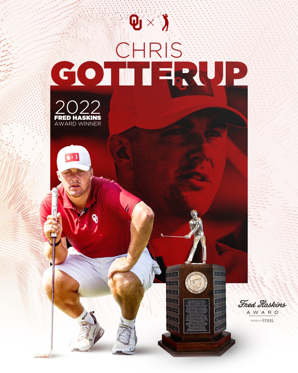 OU_MGolf's tweet photo. ℍ𝕚𝕤𝕥𝕠𝕣𝕪 𝕄𝕒𝕕𝕖 🏆

Chris Gotterup is the winner of the 2022 Fred Haskins Award, awarded annually to the nation's most outstanding golfer!

#Sooners | #ChampU https://t.co/XYW4w9fiAB