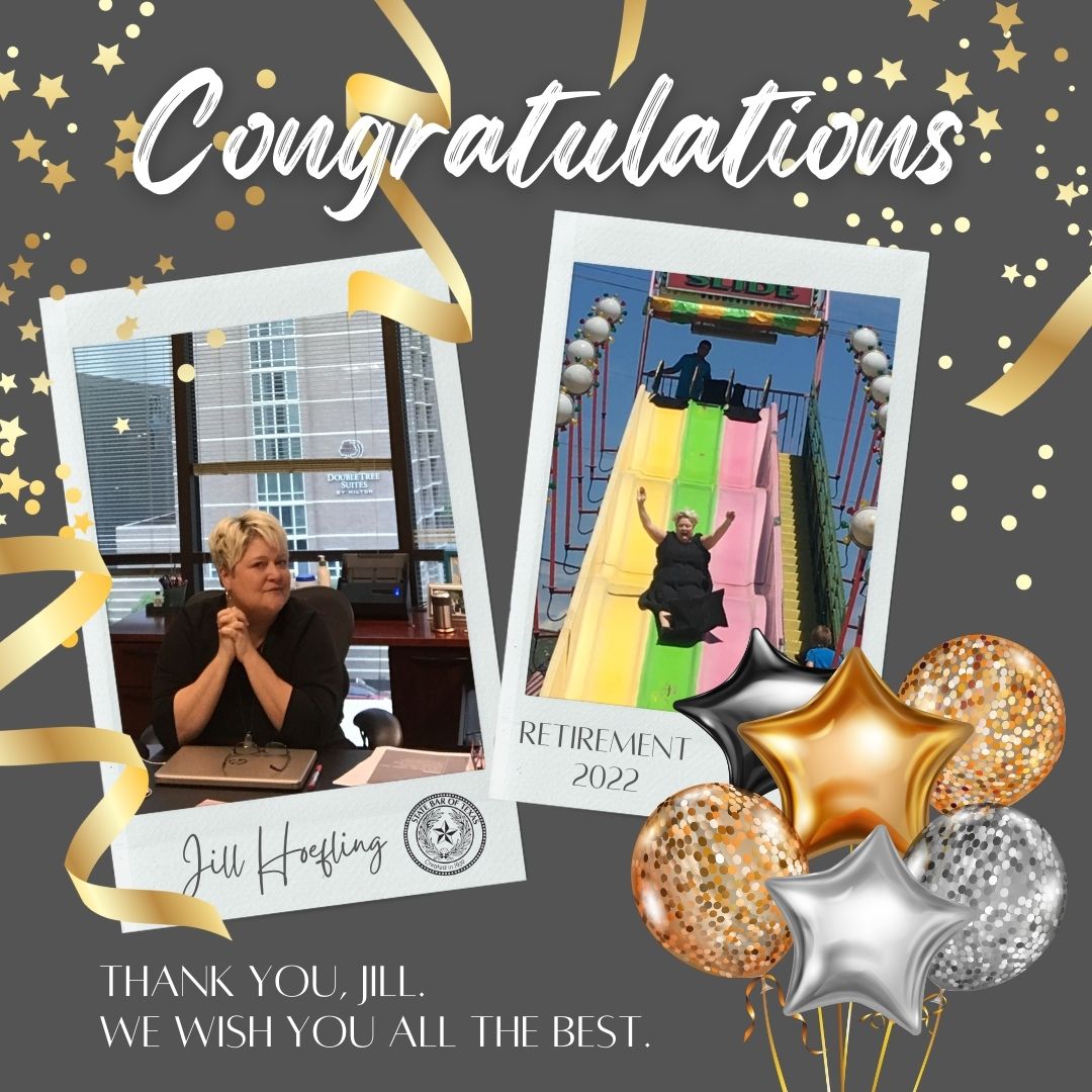 TxBarPractice's tweet photo. It’s hard to say goodbye to Assistant Director of #TexasBarBooks, Jill Hoefling, but her 30 years of dedicated service will have a lasting impact on us all. We wish Jill the very best in her future endeavors! #Retirement #StateBarofTexas #TexasBarPractice #PracticeWell https://t.co/pdWjWHXHMd