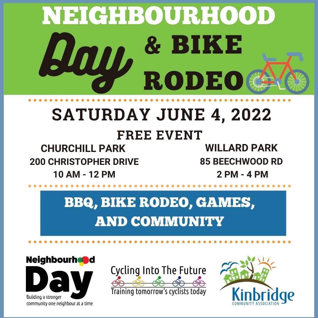 The count down is on for Kinbridge's Neighbourhood Day and Bike Rodeo! Bring your bike this Saturday June 4th for an afternoon of games, treats, and biking!

#cyclingintothefuture #neighbourhoodday #cambridgeon #kinbridge #kinbridgecommunity