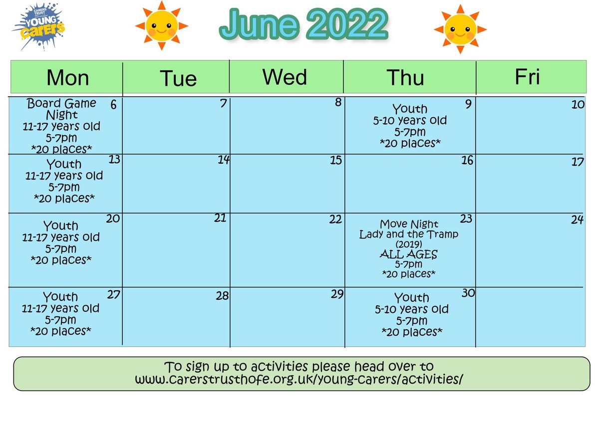 ☀️JUNE DATES: if you would like to attend our June activities please head over to carerstrusthofe.org.uk/young-carers/a… to sign up!! *REGISTERED YOUNG CARERS ONLY* #youngcarers #youngcarerscoventry #june #activities #youthclub #movienight #carerstrusthofe