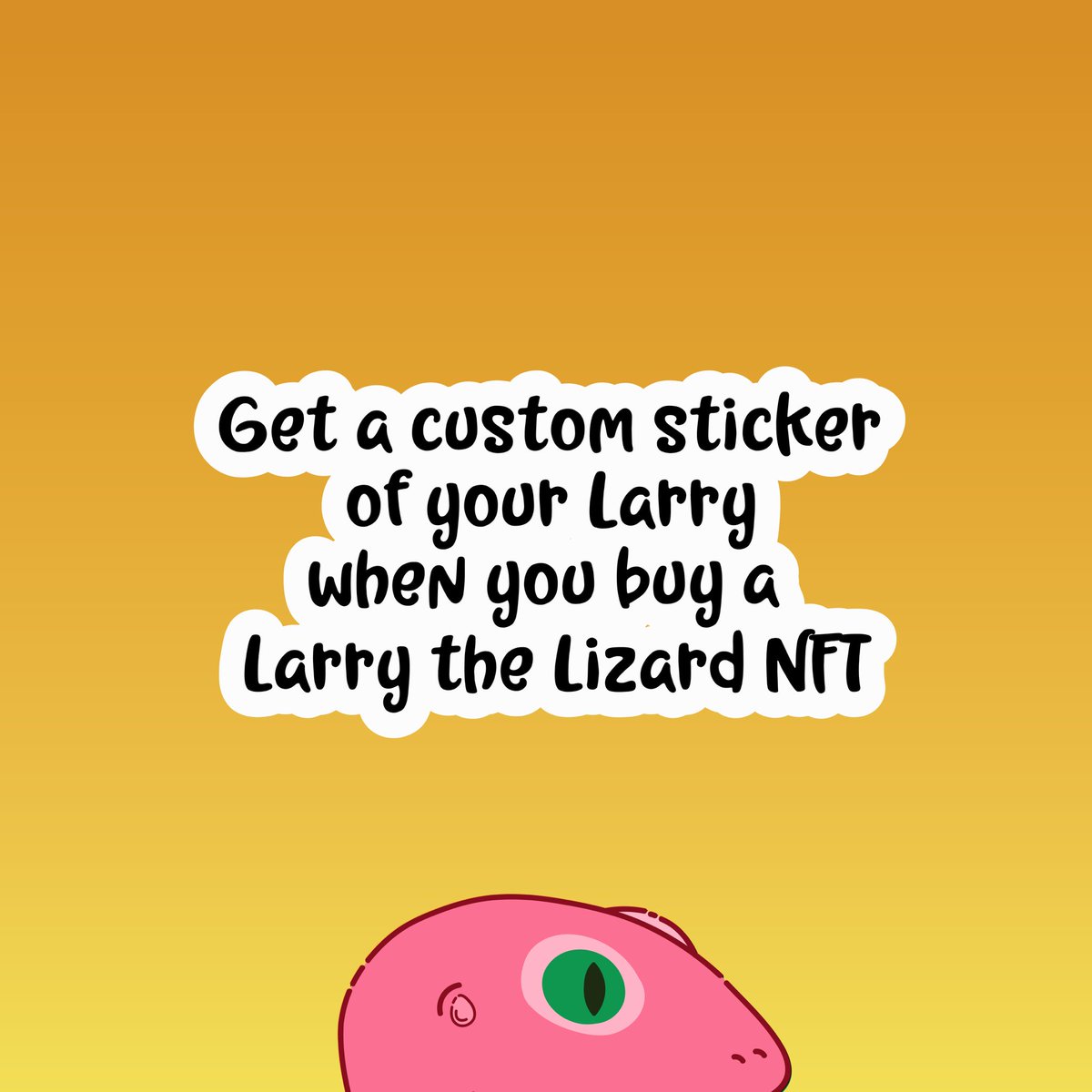 LarrytheLizard_'s tweet photo. Get a custom sticker of your Larry when you buy a Larry the Lizard NFT! ๐ฆ
#larrythelizard #nft
Go get your Larry at https://t.co/Cpz4aTLitG https://t.co/6dGR0H1ADP