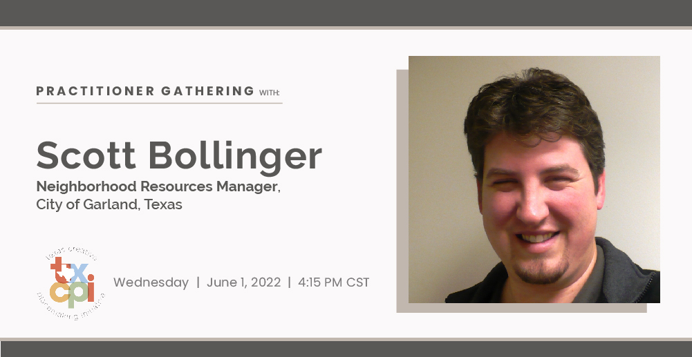 _txcpi's tweet photo. Join us tomorrow at 4:15pm CST for a conversation on creative placemaking / placekeeping in Garland, Texas with Scott Bollinger! Register for our June Gathering here: https://t.co/M8u9R3bJaJ https://t.co/M58jiHoOwY