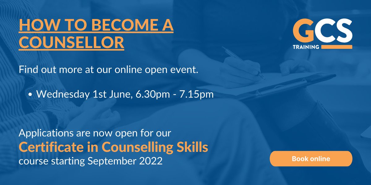 It's not too late to register for our online event 'How to Become a Counsellor', tomorrow 6.30pm - 7.15pm
Register now ow.ly/52KB50Jlw2H
#howtobecomeacounsellor #counsellortraining #certificateincounsellingskills #stroud