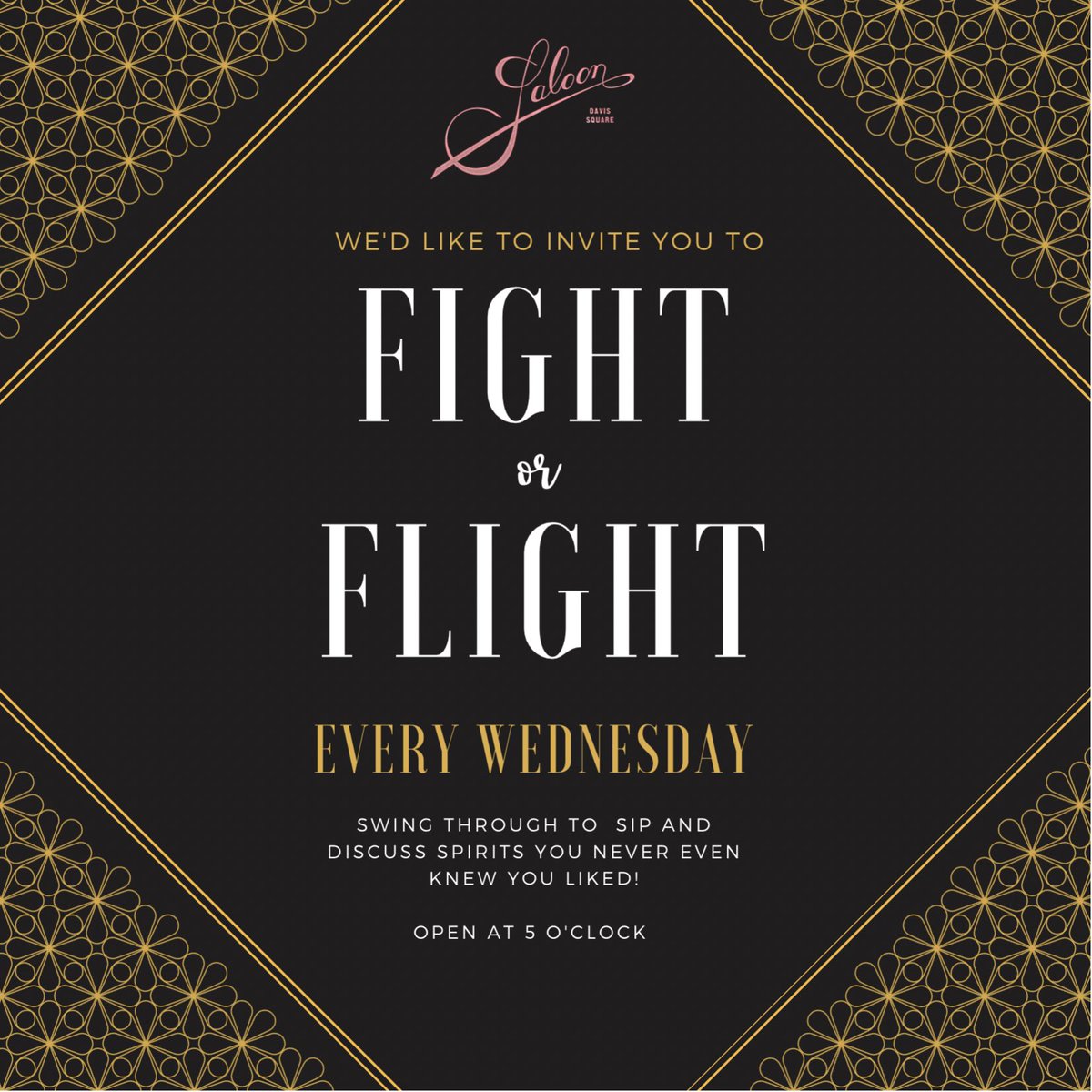 SaloonDavis's tweet photo. We’re flighters not fighters around these parts. Each Wednesday we’ll be featuring a flight with a different spirit hand chosen by one of our team members for you to experience. First up - Bourbon Flight. 
•
Fight or Flight / Wednesdays beginning at 5 o’clock / $45 per flight https://t.co/d3uySzBwDI