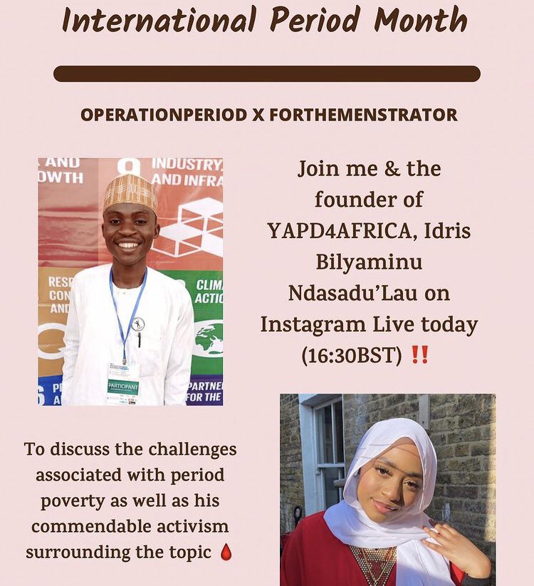 ActivistNdasadu's tweet photo. Today is the finally day for the month of IPM activities, my friend and collegue want to host me as her guest today. You can kindly join us live on Instagram 4:30pm @activistndasadu, what are you waiting for join us.
#WeAreCommitted
#PeriodsHaveNoBorders
#FutureIsUs https://t.co/2KZjLoz5ex