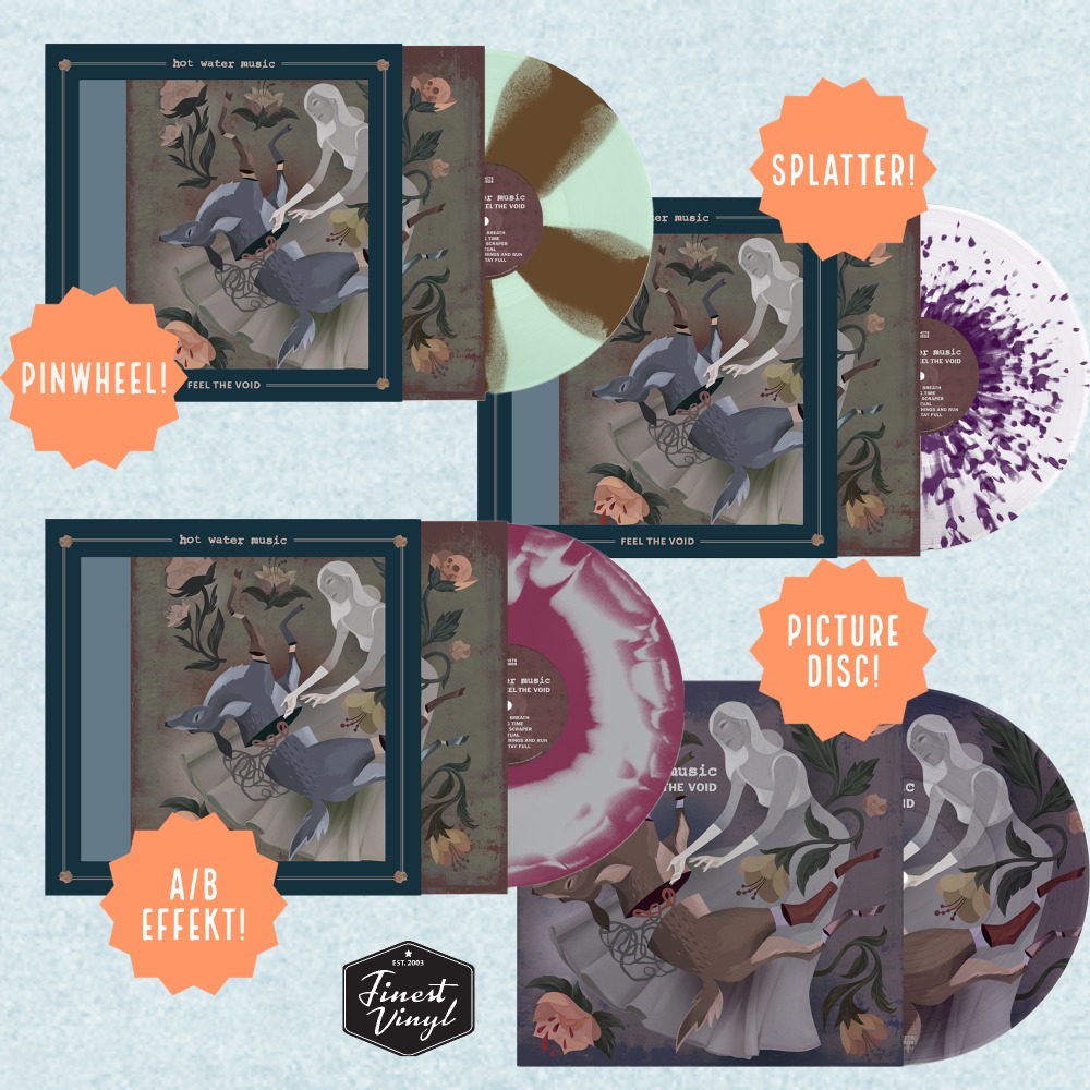 finestvinyl's tweet photo. Wir streiten uns noch darüber, was die #Mehrzahl von @HotWaterMusic ist. Eigentlich sind wir auch nicht am #Plural interessiert, sondern an der #Pluralistik der Versionen von #feelthevoid. Vier neue Farben am 15.07.22! @EndHitsRecords #Vinyliebe #pinwheelvinyl #splattervinyl https://t.co/ACyZUq07RW