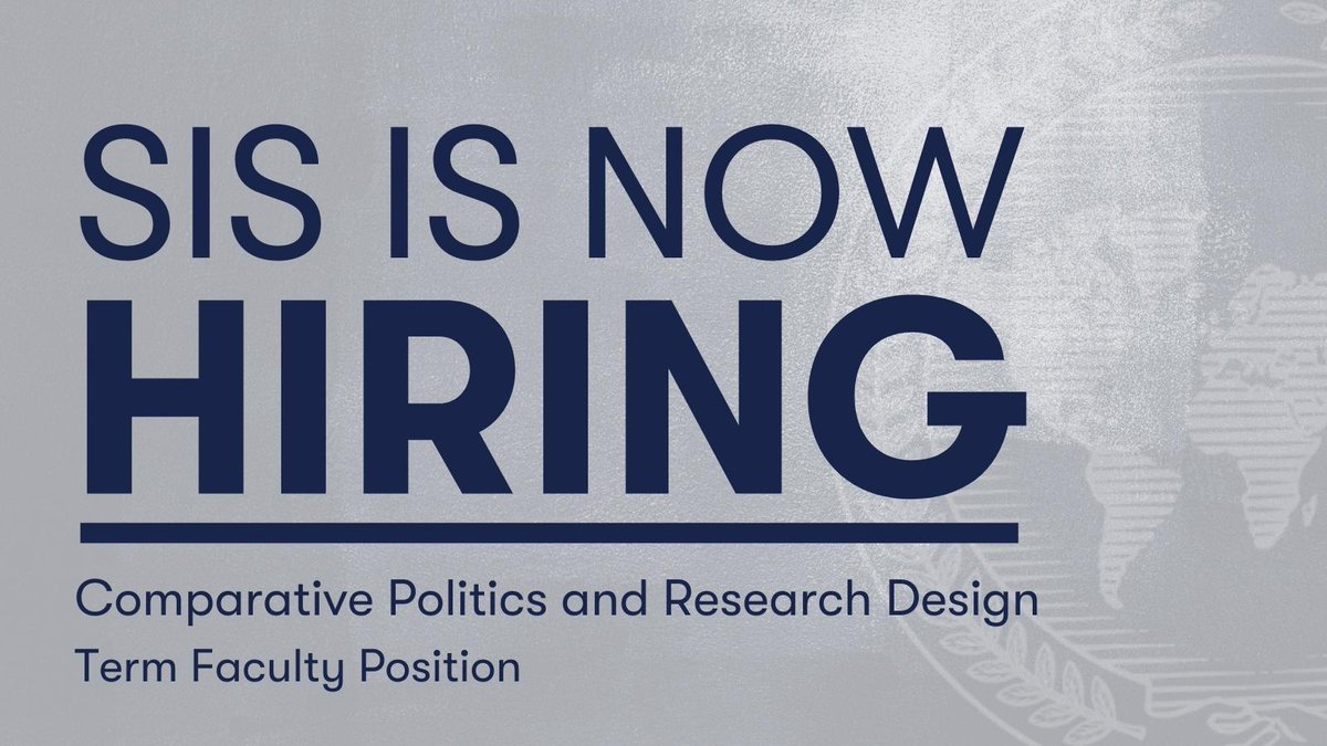 SIS is hiring! Comparative politics and research design term faculty position available; learn more: apply.interfolio.com/106922

We are committed to building and fostering a diverse and inclusive community, and we hope you’ll want to join us! <a href="/ASAnews/">ASA Sociology</a> <a href="/voxlacea/">Vox.LACEA</a>