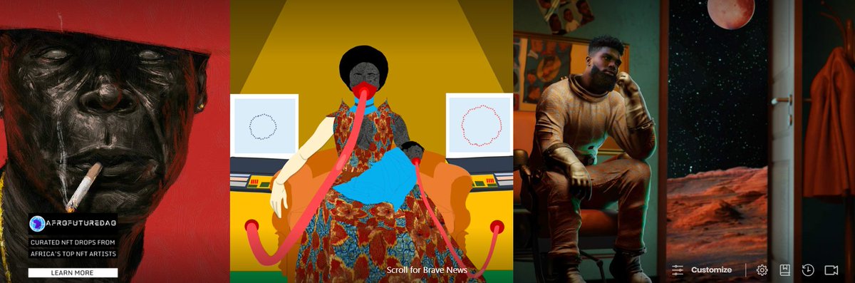 oxs127's tweet photo. just a few snippets project by @afrofutureai these NFTs are genuinely beautiful been waiting for them to popup on @brave's new tab background and they'll be dropping tomorrow #AfrofutureDropDay ๐โ๐ https://t.co/ioWtvemnNs