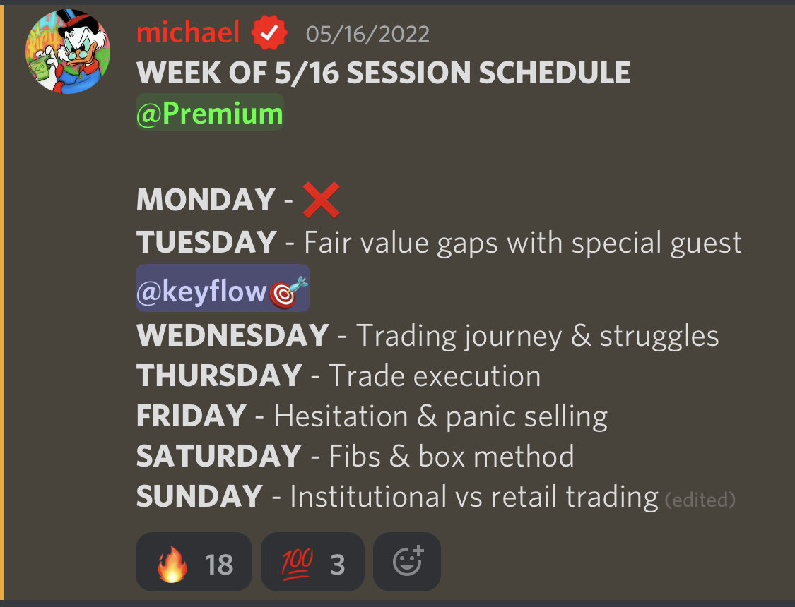 SamuraiMarkets's tweet photo. Every week @SamuraiMarkets premium members get to request new session topics for the week. 📨

Yesterday we wrapped up 2 weeks worth of sessions! 🔥

Education is our top priority and that goes on non stop here. 🎓 https://t.co/qkzfhKPiaS