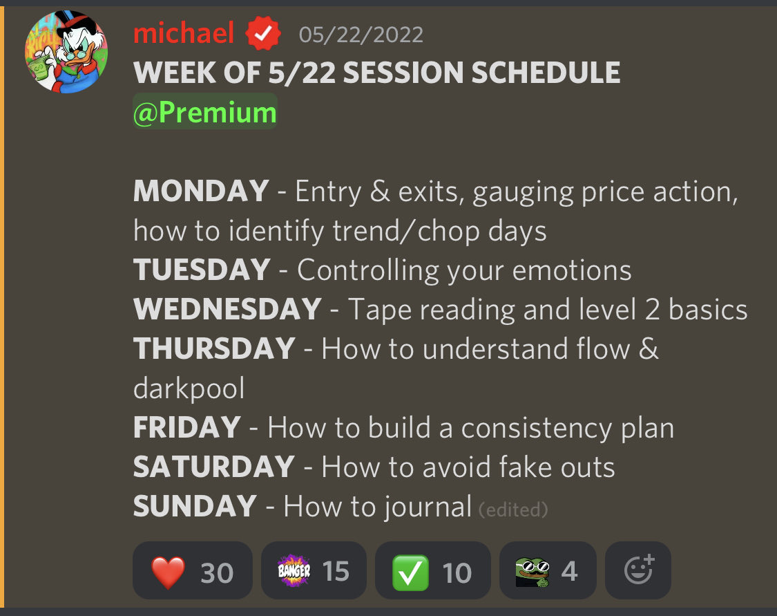 Every week <a href="/SamuraiMarkets/">Samurai Markets</a> premium members get to request new session topics for the week. 📨

Yesterday we wrapped up 2 weeks worth of sessions! 🔥

Education is our top priority and that goes on non stop here. 🎓