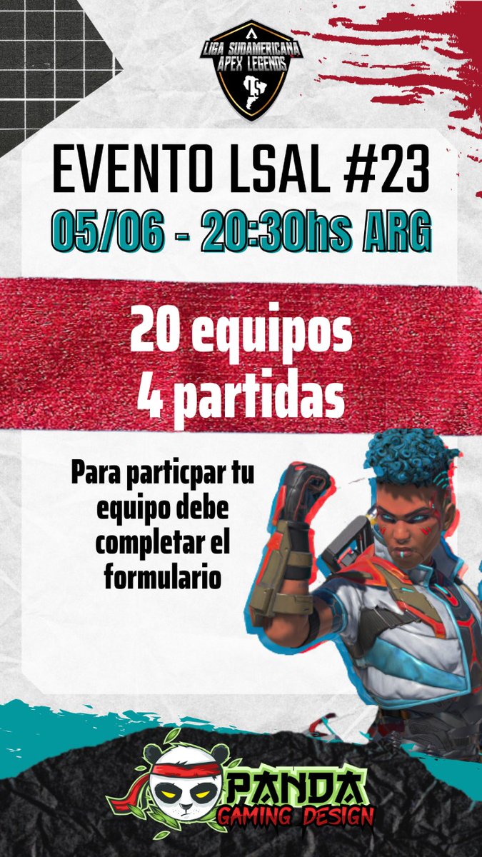_ELESAL's tweet photo. Inscripciones abiertas
Evento LSAL #23

20 Equipos
4 partidas
Server SA
8.30pm ARG
Formulario:https://t.co/hPG7WJX8nR

Los 5 primeros clasifican a Nuevo Mundo #7

Transmisión :https://t.co/gF0M2axjJm

"Donde nacen las leyendas"
@PlayApex @PlayApexEsports #ApexLegends https://t.co/wmQnvrGR4i