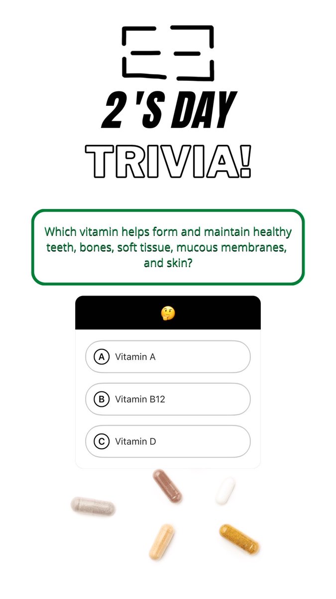 up2usfoundation's tweet photo. Happy 2's Day everyone! Here's the trivia for the day... Which vitamin helps form and maintain healthy teeth, bones, soft tissue, mucous membranes, and skin? https://t.co/KLXrDtzCiC