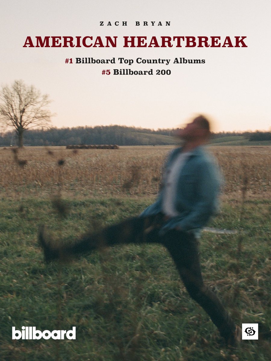 .<a href="/zachlanebryan/">Zach Bryan</a> 's  ‘American Heartbreak’ debuts at #1 on the Billboard Top Country Albums chart and at #5 on the Billboard 200.