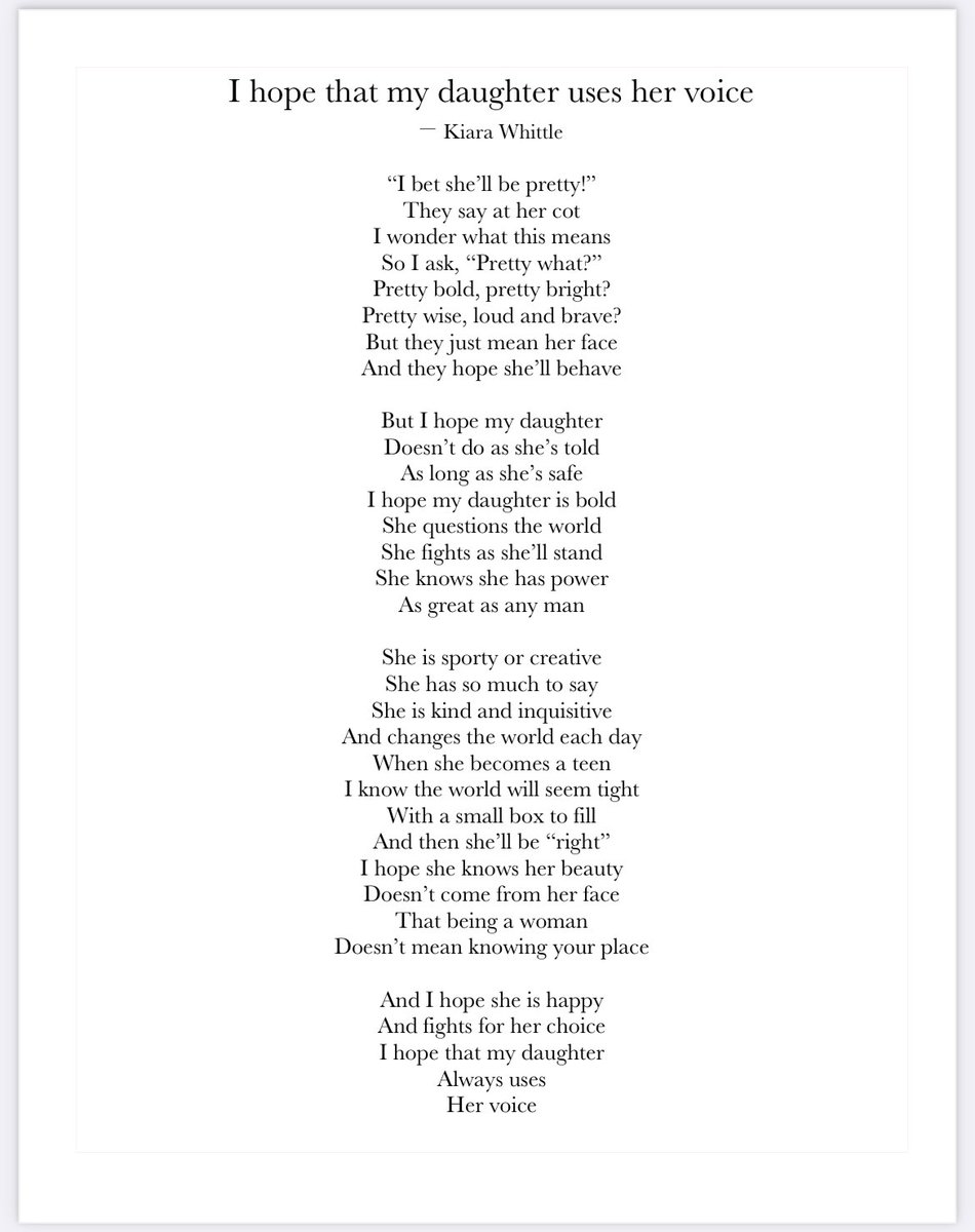 “I bet she’ll be pretty!”
They say at her cot,
I wonder what this means,
So I ask, “Pretty what?”