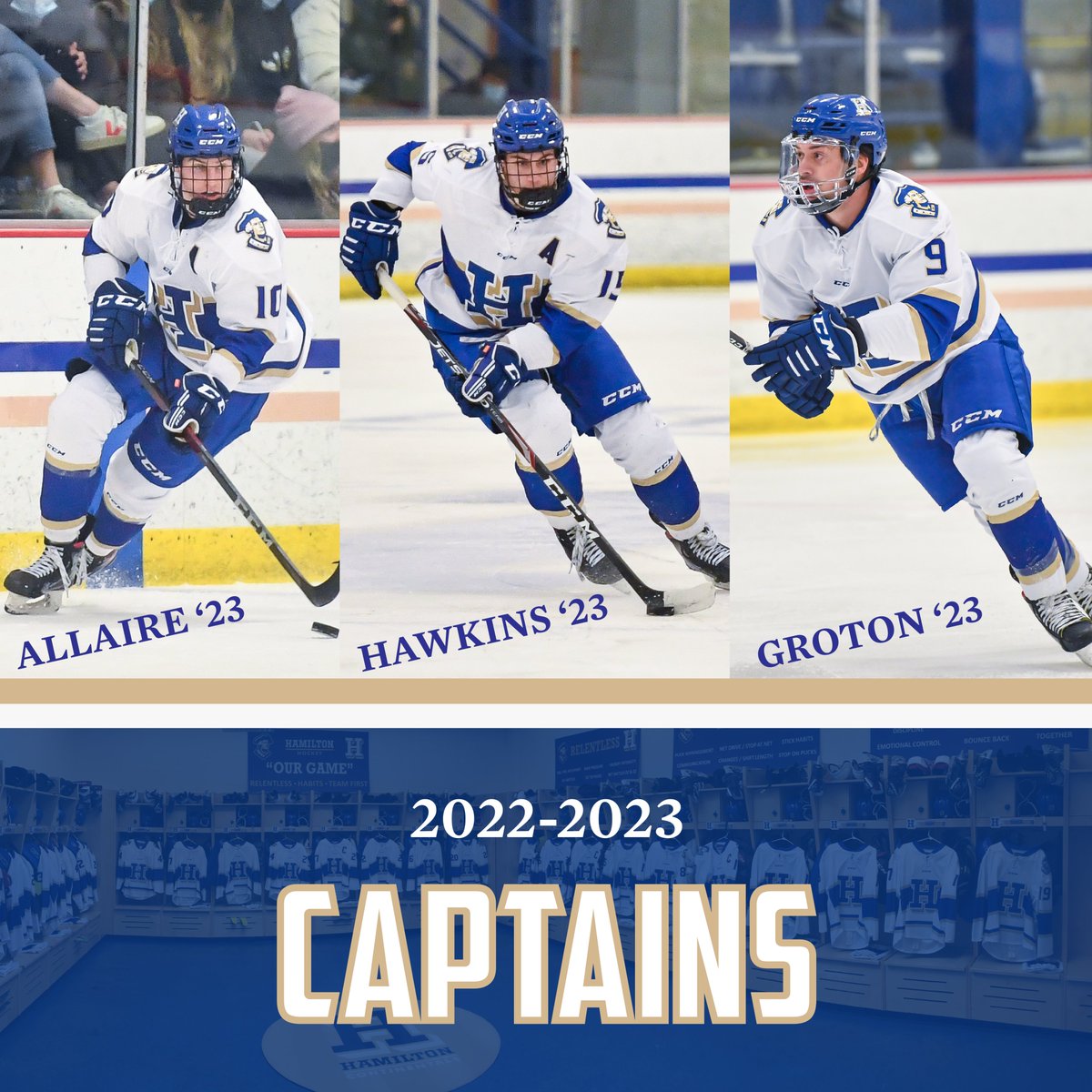 Excited to announce our 2022-23 Captains! Fred Allaire (Mascouche, QC), Cade Groton (Ashburn, VA) and Nick Hawkins (Westminster, CO) #getscrolled