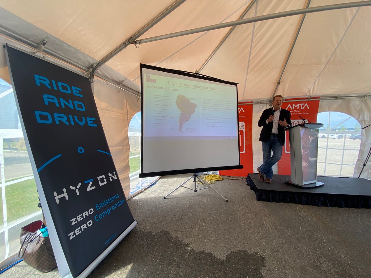 AMTA_ca's tweet image. A huge shout out and thank you to those in attendance for our special ride along event Friday.

50+ fleets represented with 70 drivers on hand to trial Hyzon's Class 8 Fuel Cell Electric Truck (FCET 8). A first in #Canada 
@ATCO @TCEnergy @FlyEIA @ABTransComm @hyzonmotors