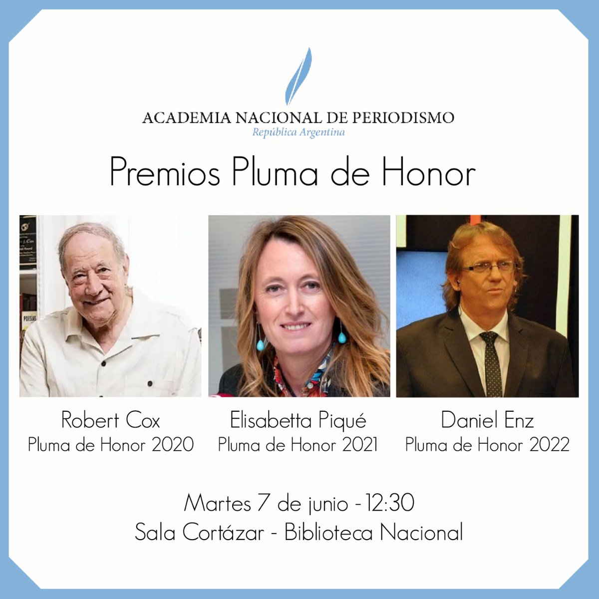 Periodistas que hacen #periodismo: Cox, Piqué y Enz, serán premiados el día del periodista.