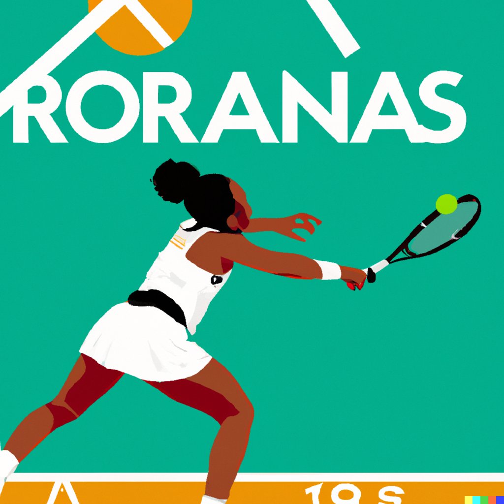 This is amazing. I gave <a href="/OpenAI/">OpenAI</a> Dall-E this prompt: "Olympia Ohanian hitting a tennis ball in the style of a Roland Garros 2038 poster"