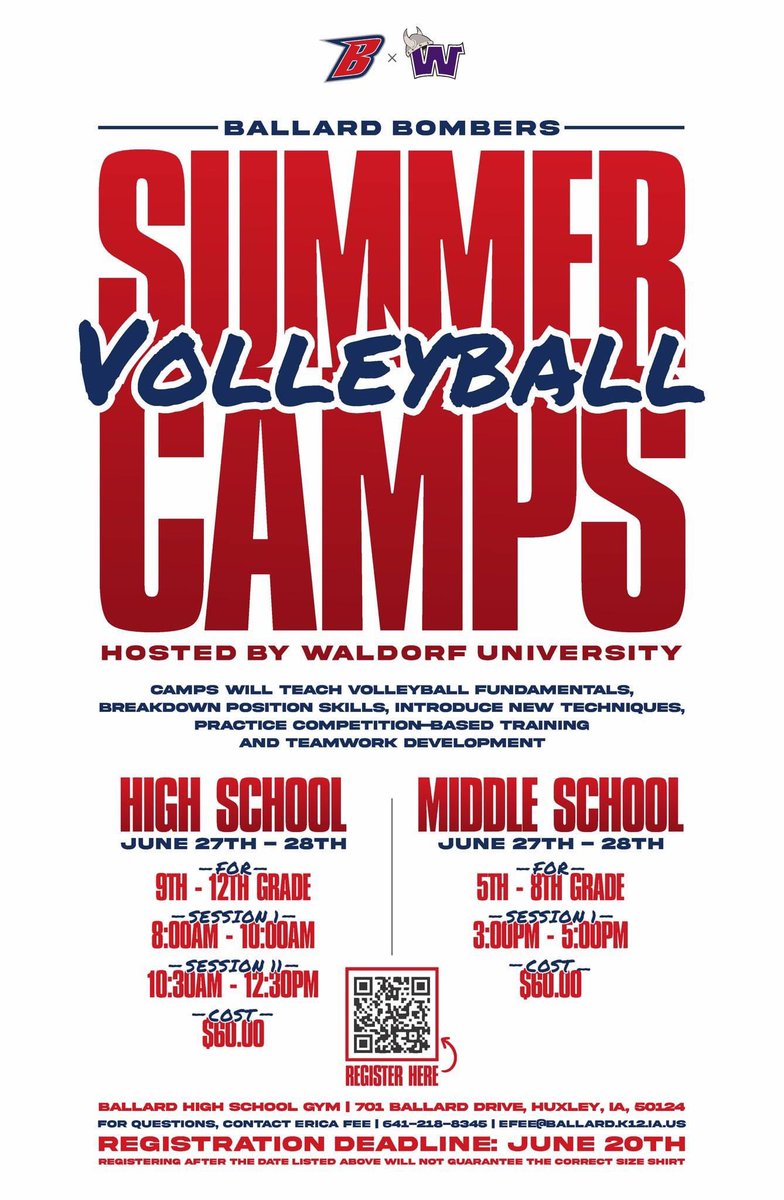 WaldorfVB's tweet image. Another summer camp opportunity! We’re excited to work with one of our alumni and the new Head Coach of @ballardvball to bring this camp to the area! Open to athletes from all schools! Registration is at ballardcamps.com/volleyball.cfm
