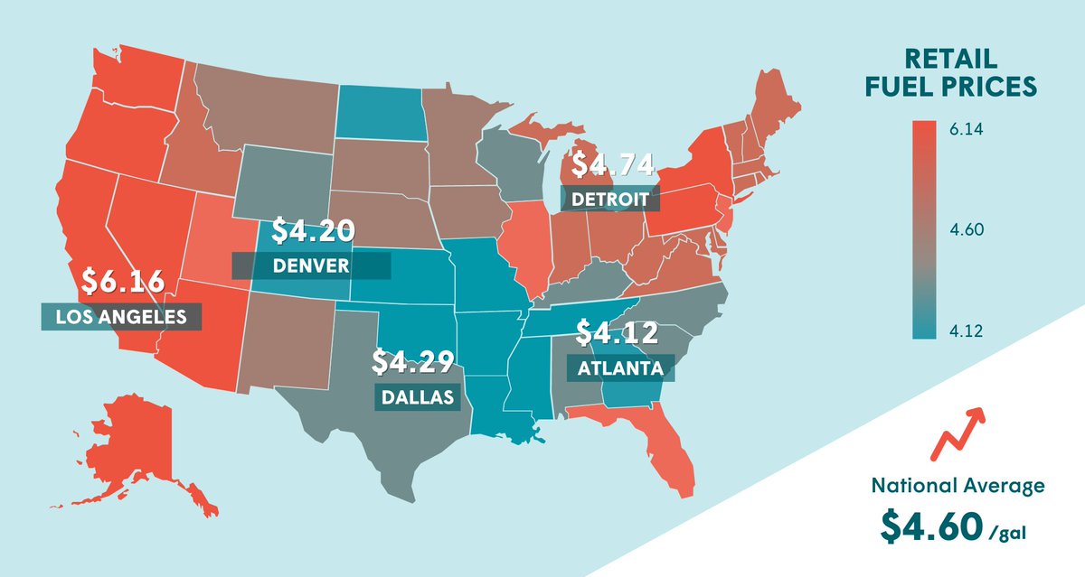 GasBuddy's tweet photo. BREAKING: $5 per gallon gas might be in our future.

#GasPrices continued to creep up over the holiday weekend, and our analysts expect Americans will see even larger increases at the pump over the next week. Here's what drivers are paying for gas around the US today 👇 https://t.co/iA2JnL5zkK