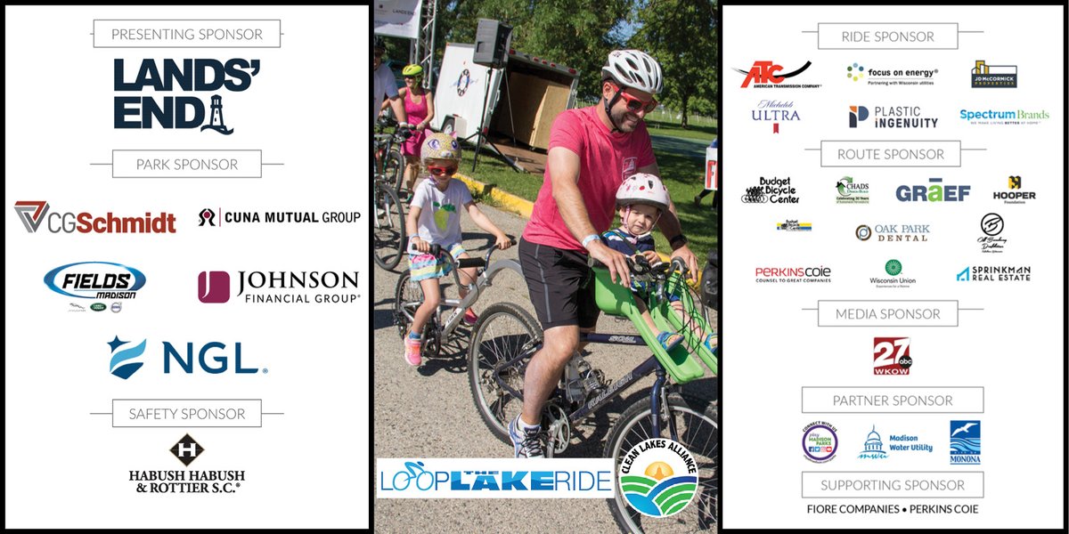 cleanlakes's tweet photo. Sending out a big thank you to our #LoopTheLake sponsors! The family-friendly bike ride around Lake Monona on Sat, June 18th raises funds for lake improvement projects, water quality monitoring, and educational programming.

Register for Loop the Lake: https://t.co/YCd2OgCN70 https://t.co/FdO3gRWgfd