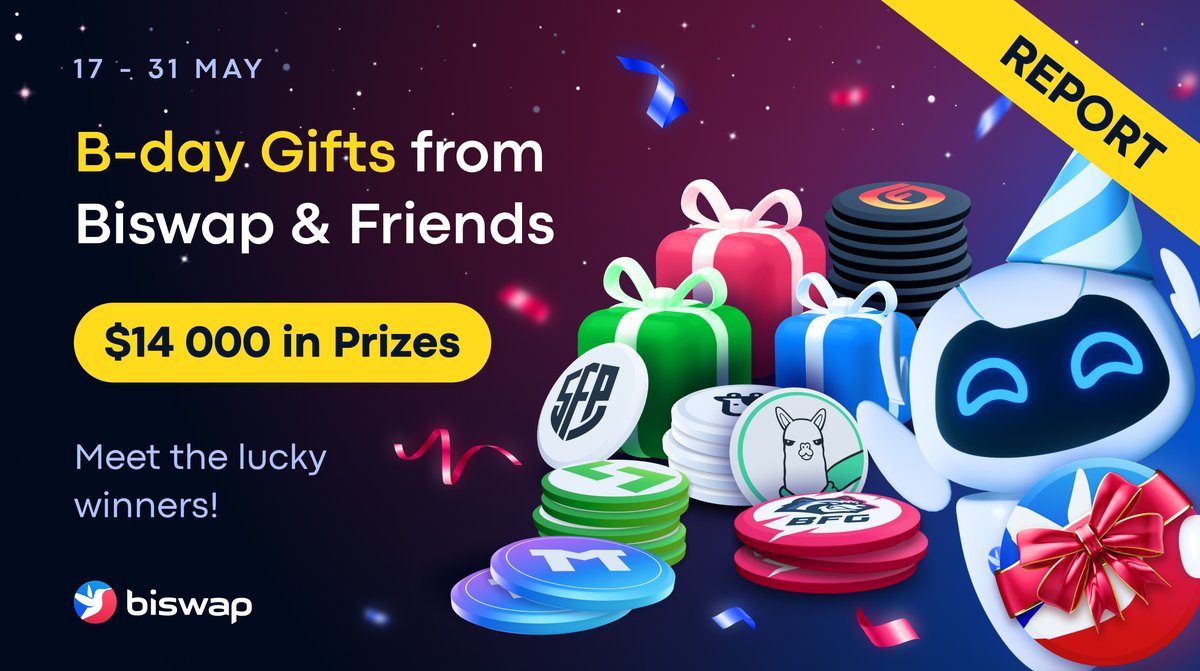 Biswap_Dex's tweet photo. 🎁Biswap &amp; Friends Winners!🎁
$14 000 in $BSW &amp; 7 Tokens Gifts!
 
Meet &amp; congratulate happy winners!
https://t.co/jGpMWbP1m6
 
⏰ You have 3 days for complaints.
To report the complaint, use the form:
https://t.co/Lalfdmq7I3
 
📍Rewards will be shared after the complaints period https://t.co/r4k7UcNZRl