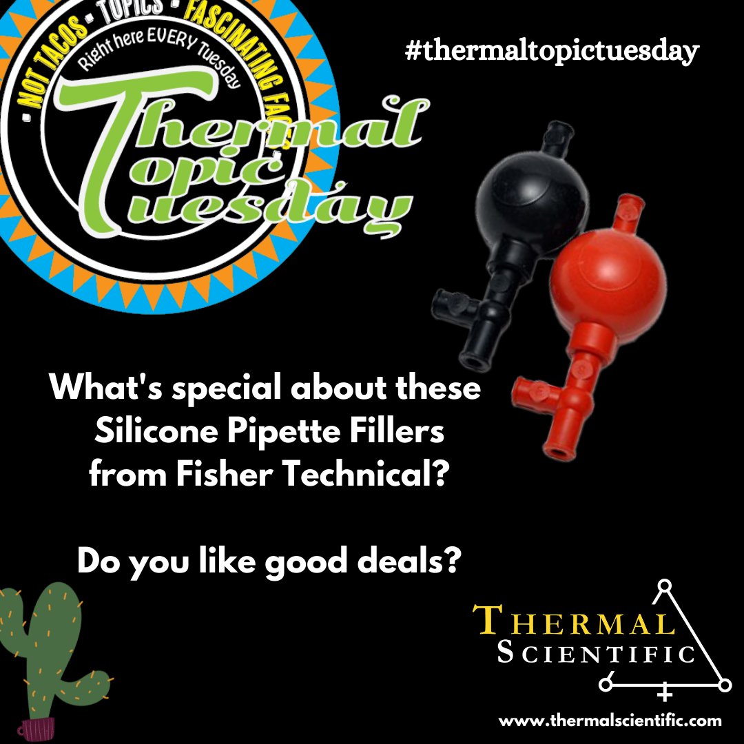 ThermalSci's tweet photo. #thermaltopictuesday Fisher Technical has a "Buy 5 get one free" on their Black silicone pipette fillers through 7/31/ 2022. #labsupplies #labequipment #scientific #chemist #lifesciences #labchemicals #testinglabs #labsupervisor #labpurchaser
https://t.co/PzaLJpJoVF https://t.co/1COta73fAI