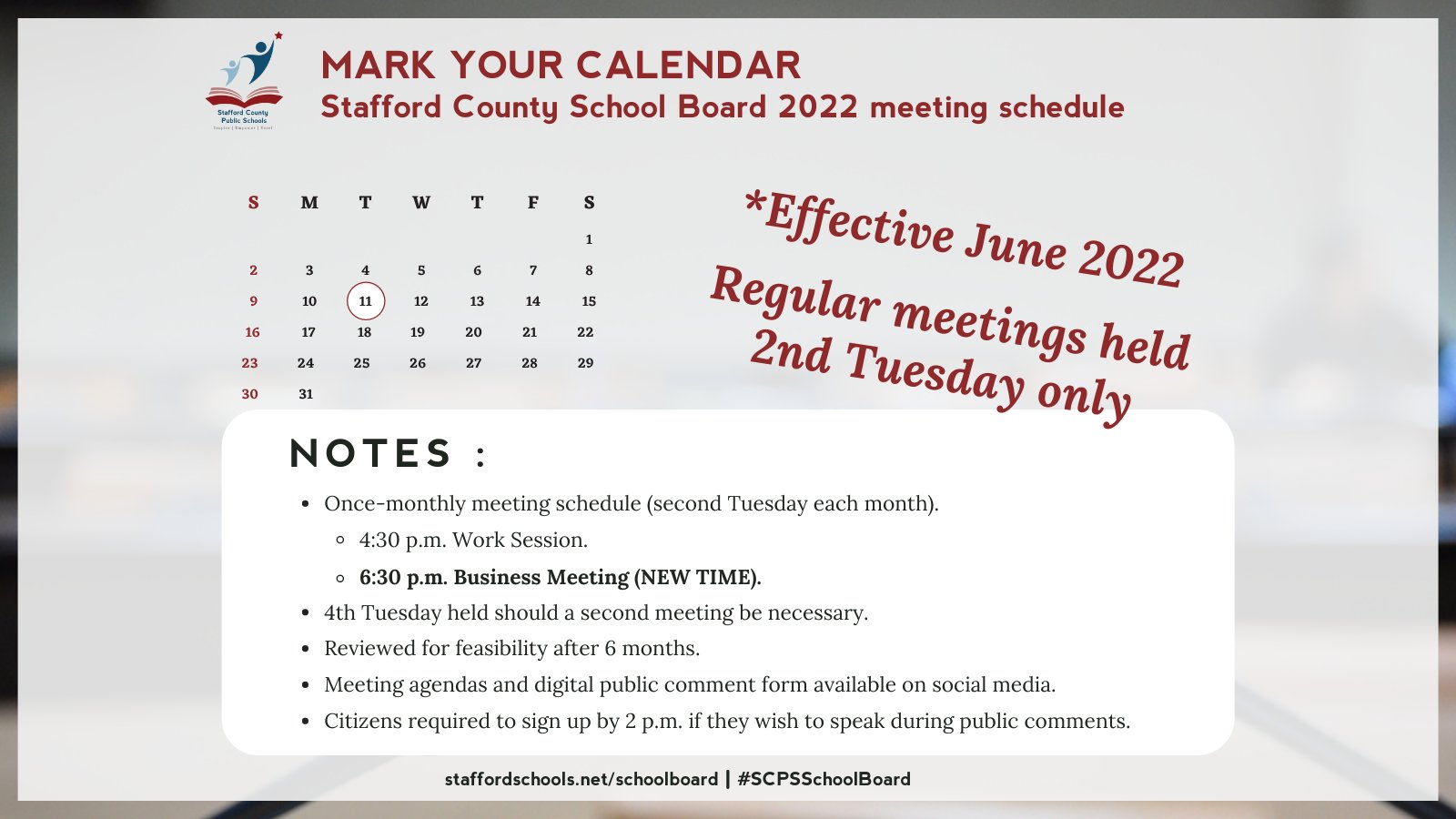 Stafford Schools on Twitter "The Stafford County Public School Board will meet on a once