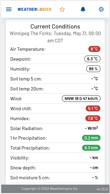 weatherlogics's tweet photo. App Feature: Current Conditions - select from hundreds of weather stations to view current weather conditions and a summary of yesterday’s conditions at that location.

#CdnWx #CdnAg #MbWx #SkWx #AbWx #WestCdnAg https://t.co/nsr0lJrD2F