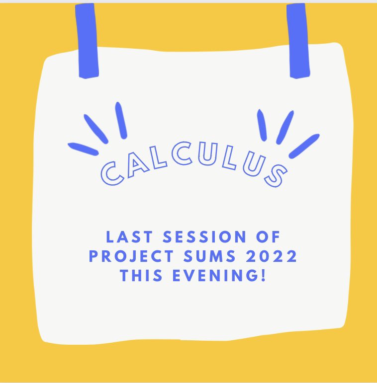The final session of Project SUMS 2022 is on tonight in Tallaght library from 6-8pm! Looking forward to discussing calculus with all of our students.