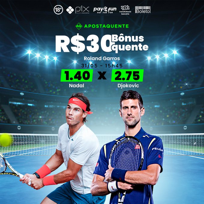 🎾 Chega mais porque hoje tem jog&atilde;o em #RolandGarros ! Nadal x Djokovic fazem a peleja por uma vaga na<a href="/tag/rolandgarros"class="tags">#RolandGarros</a>