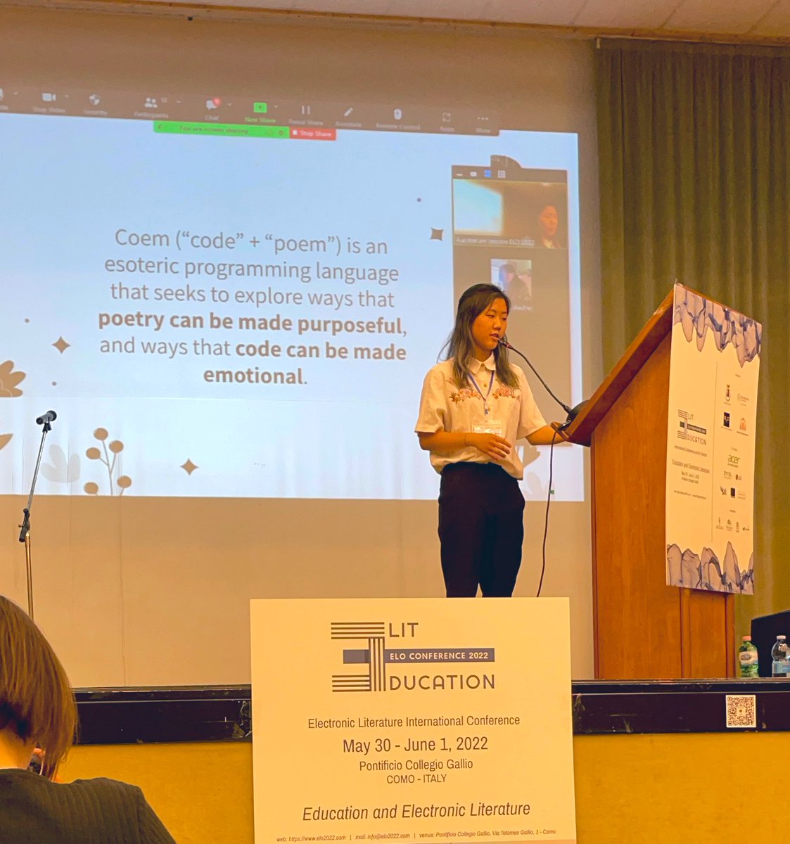 Sarah Ciston (@sarahciston) on Twitter photo The debut of Coem and its author-programmer @bookwormgirl910 at <a href="/eliterature/">Electronic Lit. Org</a> #ELOitalia was such an engaging account of this innovative work, plus a call to action for the potentials of code and poetics alike 🥳 #majorfangirlmoment #letswrite The debut of Coem and its author-programmer @bookwormgirl910 at <a href="/eliterature/">Electronic Lit. Org</a> #ELOitalia was such an engaging account of this innovative work, plus a call to action for the potentials of code and poetics alike 🥳 #majorfangirlmoment #letswrite