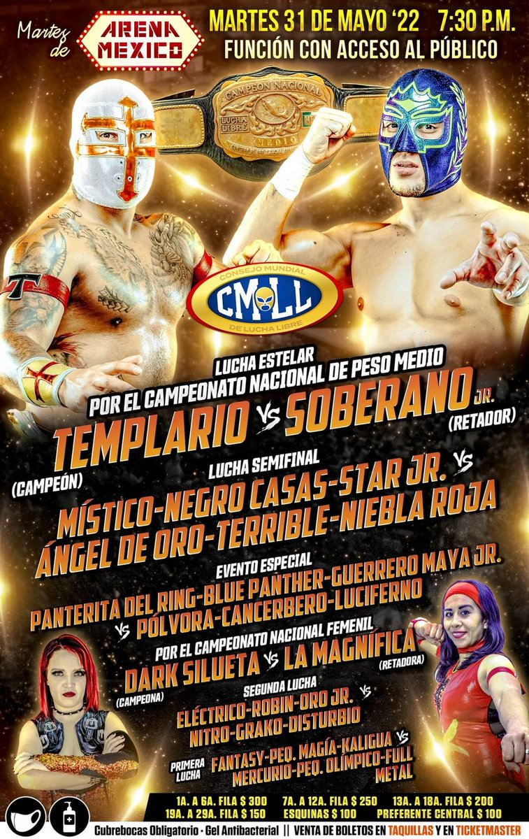 iluchalibre's tweet photo. Magnífico cartel para hoy en la México catedral, con un elenco que deleitará tus sentidos. No te puedes perder está noche de #campeonato. Recuerda que las luces de la pasarela se encienden en punto de 7:30 p. m. #CompartimosEmociones https://t.co/MJqzAPD8CX