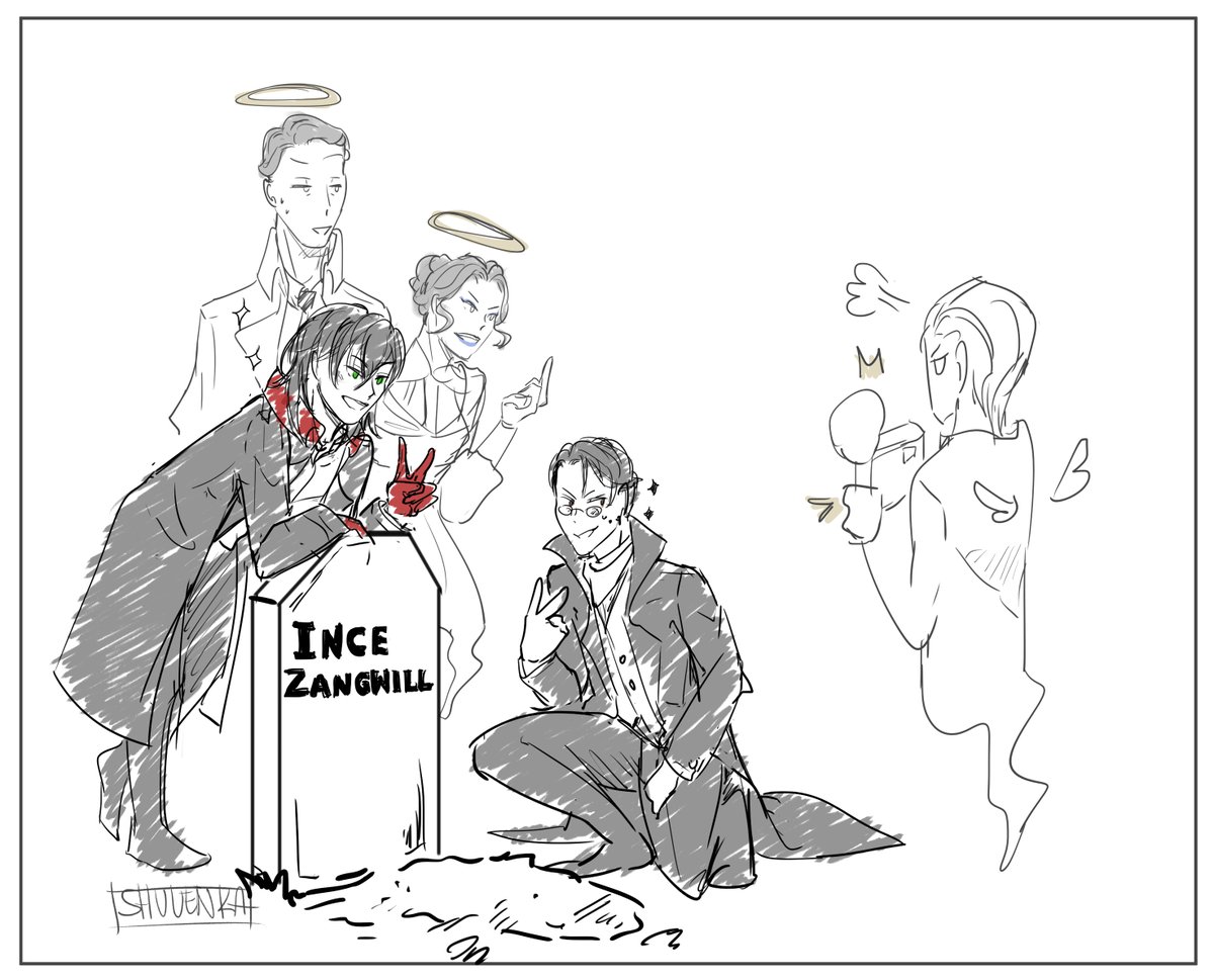 shuuenka_art's tweet photo. celebrating long awaited death. rest in no peace. 
[Leonard Mitchell / Klein Moretti / Dunn Smith / Daly Simone / Pellez Zoroast]
#LOTM #诡秘之主 #LordofMysteries https://t.co/LXagEYhPEM