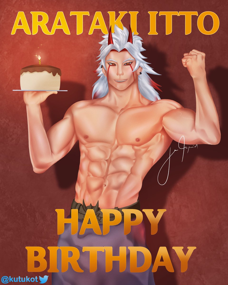 kutukot's tweet photo. Happiest Birthday to the One and Oni! #aratakiitto  from #Genshinlmpact !! 🥰🎊

#illustration #digitalartwork #muscle #ArtistOnTwitter https://t.co/ZkYjS88ShV