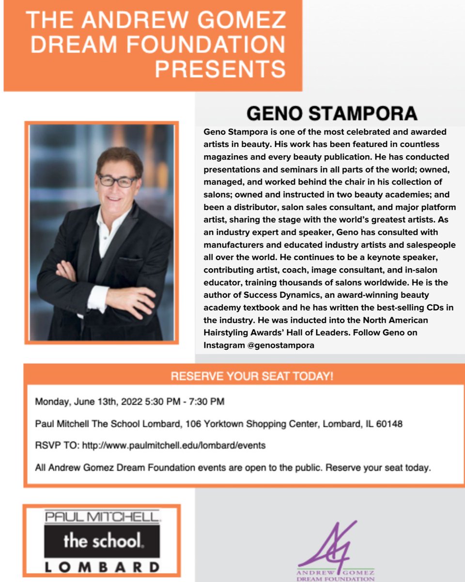 pmtslombard's tweet photo. TWO WEEKS FROM TODAY! One of the most celebrated and awarded artists in beauty is coming to Paul Mitchell The School Lombard! Join us for a free night with Geno Stampora on Monday, June 13th from 5:30- 7:30 pm!

To RSVP visit To RSVP visit https://t.co/NmYsueY2FM https://t.co/HJzKghKamM