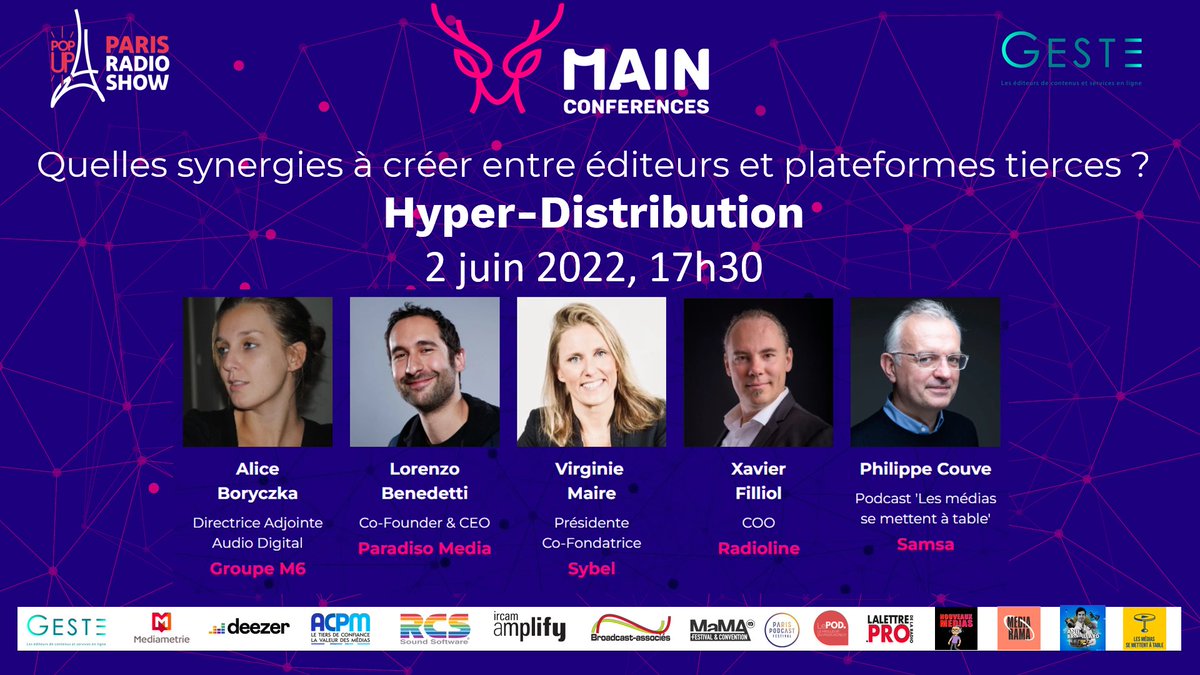 infos #ParisRadioShow / inscription (gratuite) parisradioshow.com
Cycle MAIN conferences 2022 mainconf.net
En partenariat avec <a href="/Geste/">GESTE</a> <a href="/Mediametrie/">Médiamétrie</a> <a href="/Deezer/">Deezer</a> <a href="/ACPMFrance/">ACPM</a> <a href="/RCS_Works/">RCS Works</a> #IrcamAmplify <a href="/LaLettrePro/">La Lettre Pro de la Radio 📻</a> @Lepod_fr podcast #Antibrouillard <a href="/mediaramapod/">Mediarama</a> #nvxmedias