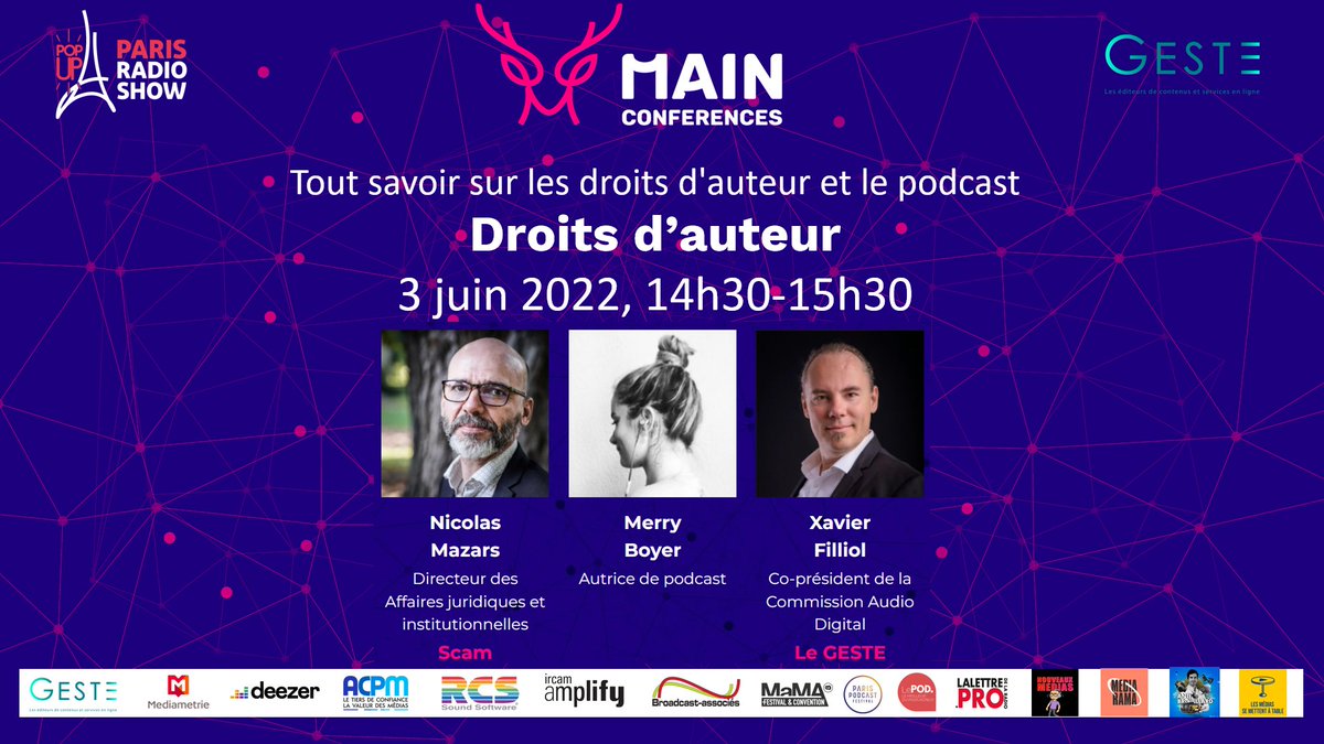 Radio_20's tweet photo. infos #ParisRadioShow / inscription (gratuite) https://t.co/v0X4vz87m8
Cycle MAIN conferences 2022 https://t.co/tr15SxNnp8
En partenariat avec @Geste @Mediametrie @Deezer @ACPMFrance @RCS_Works #IrcamAmplify @LaLettrePro @Lepod_fr podcast #Antibrouillard @mediaramapod #nvxmedias https://t.co/kZjeIKU4tC