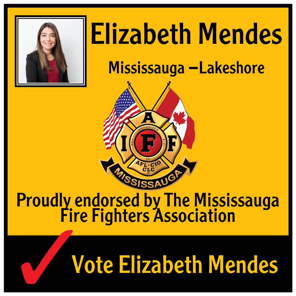 IAFF1212's tweet photo. The Mississauga Fire Fighters Association proudly endorsed Elizabeth Mendes for MPP In the #MississaugaLakeshore riding.
Elizabeth will support public & firefighter safety, ensuring our community is well represented at Queens Park.
#onpoli #ontariovotes
#votemendes @opffa https://t.co/AwVXFKR6J4