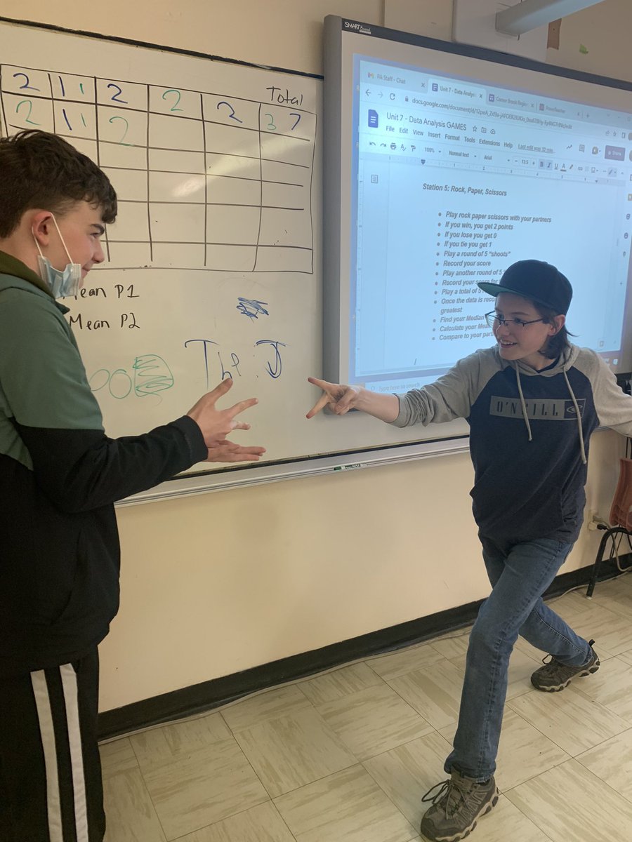 JessHogan15's tweet photo. A “mean” game of rock, paper, scissors on the go in grade 7 math!  @Pasadenaacademy #dataanalysis #mathisfun https://t.co/BLPPlLXaJh